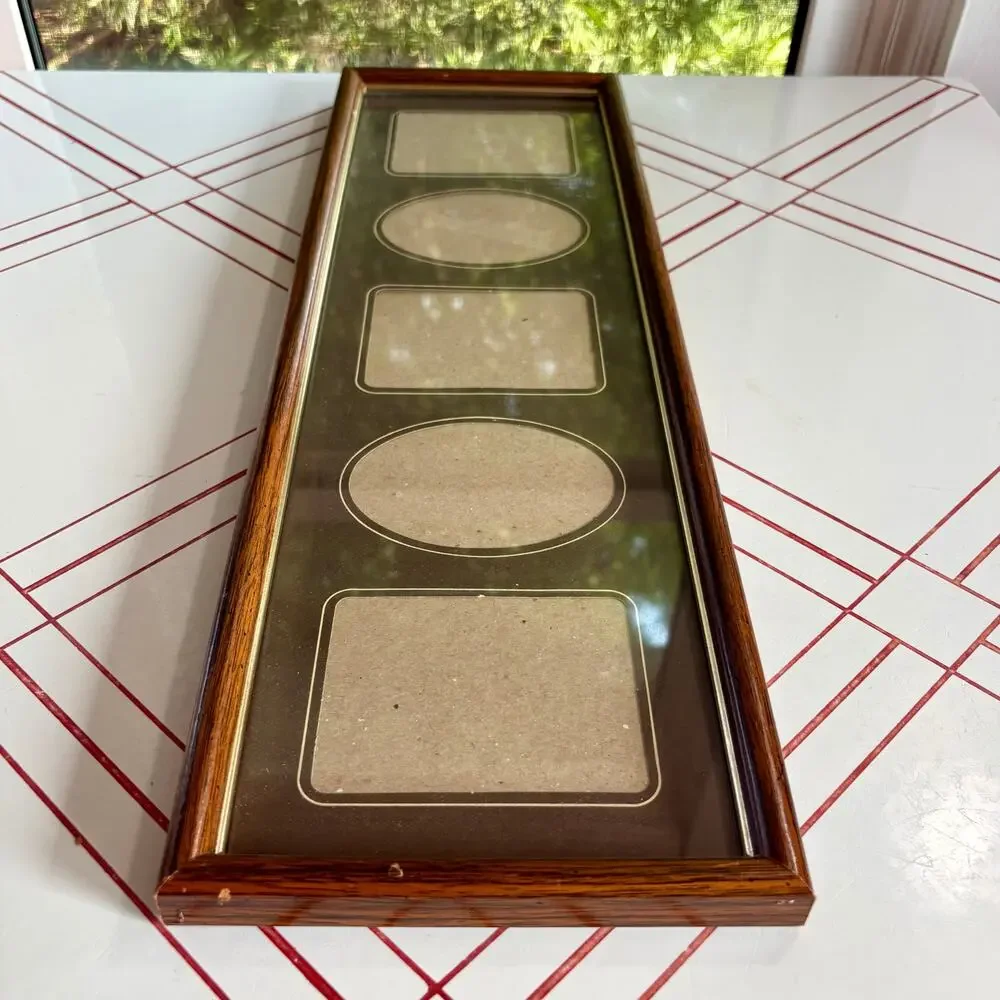 Vintage Wood Collage Picture Frame 5 Openings Brown Mat 20.5